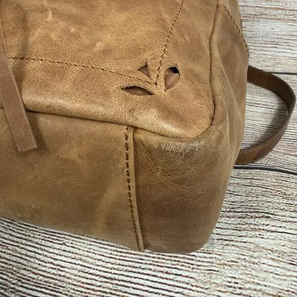 BORN Brown Leather Backpack Bag Distressed Bohemian Laser Cut Fringe Festival - Picture 10 of 16